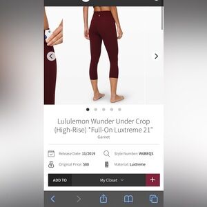 Lululemon Wunder Under Crop High Rise 21”